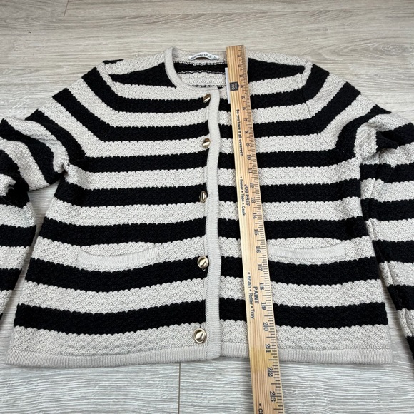 Abercrombie & Fitch Women Sz L Striped Textured Cardigan Cream Black Gold‎ New - Picture 5 of 7